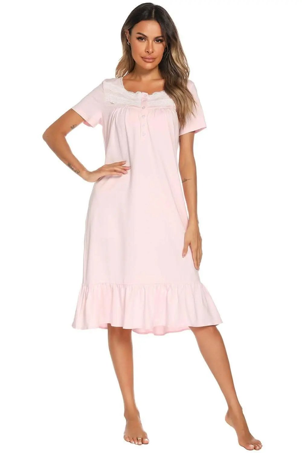 Chic lace-trimmed square neck dress - Love Salve 