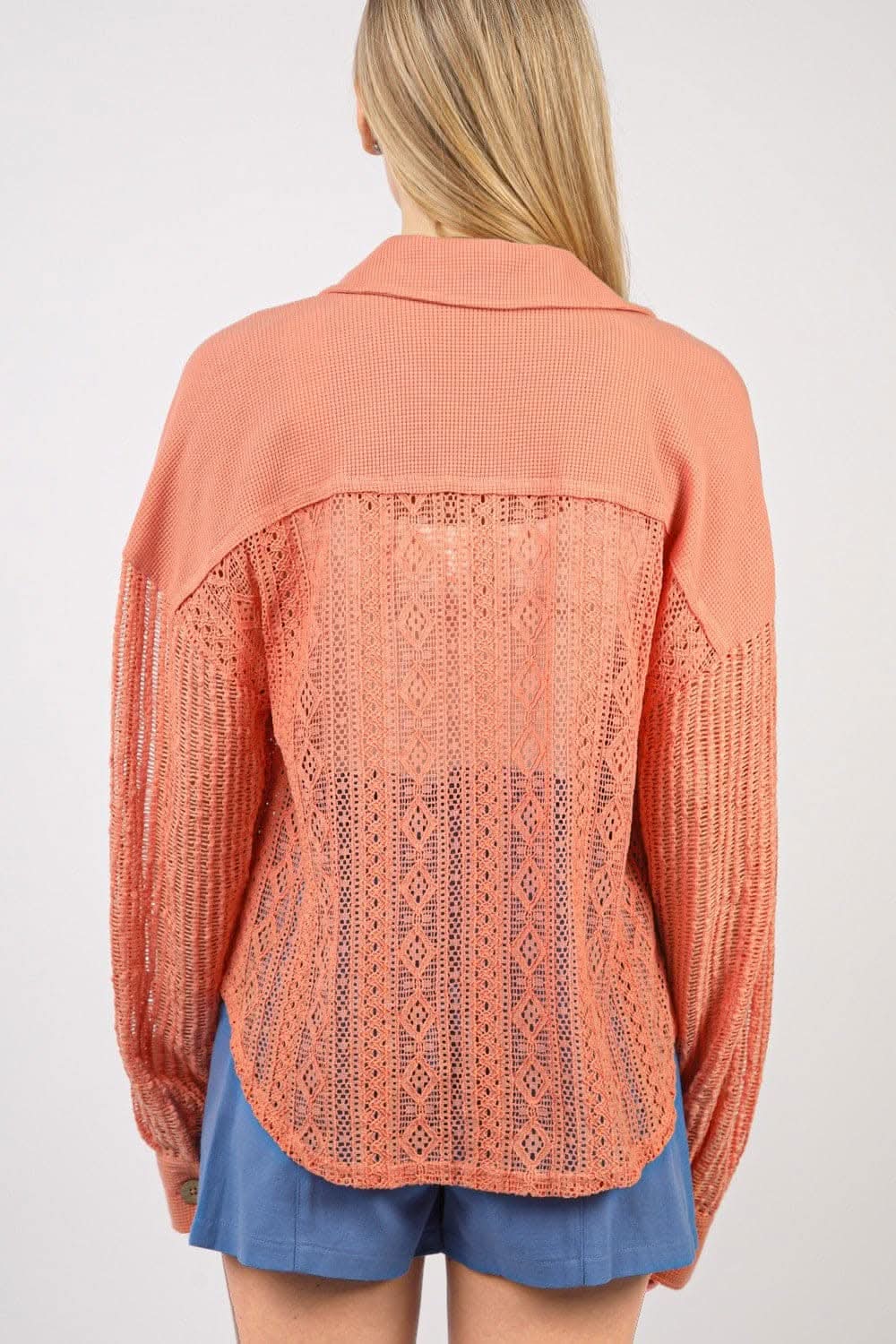 Chic lace button-up long sleeve shirt by VERY J - Love Salve 