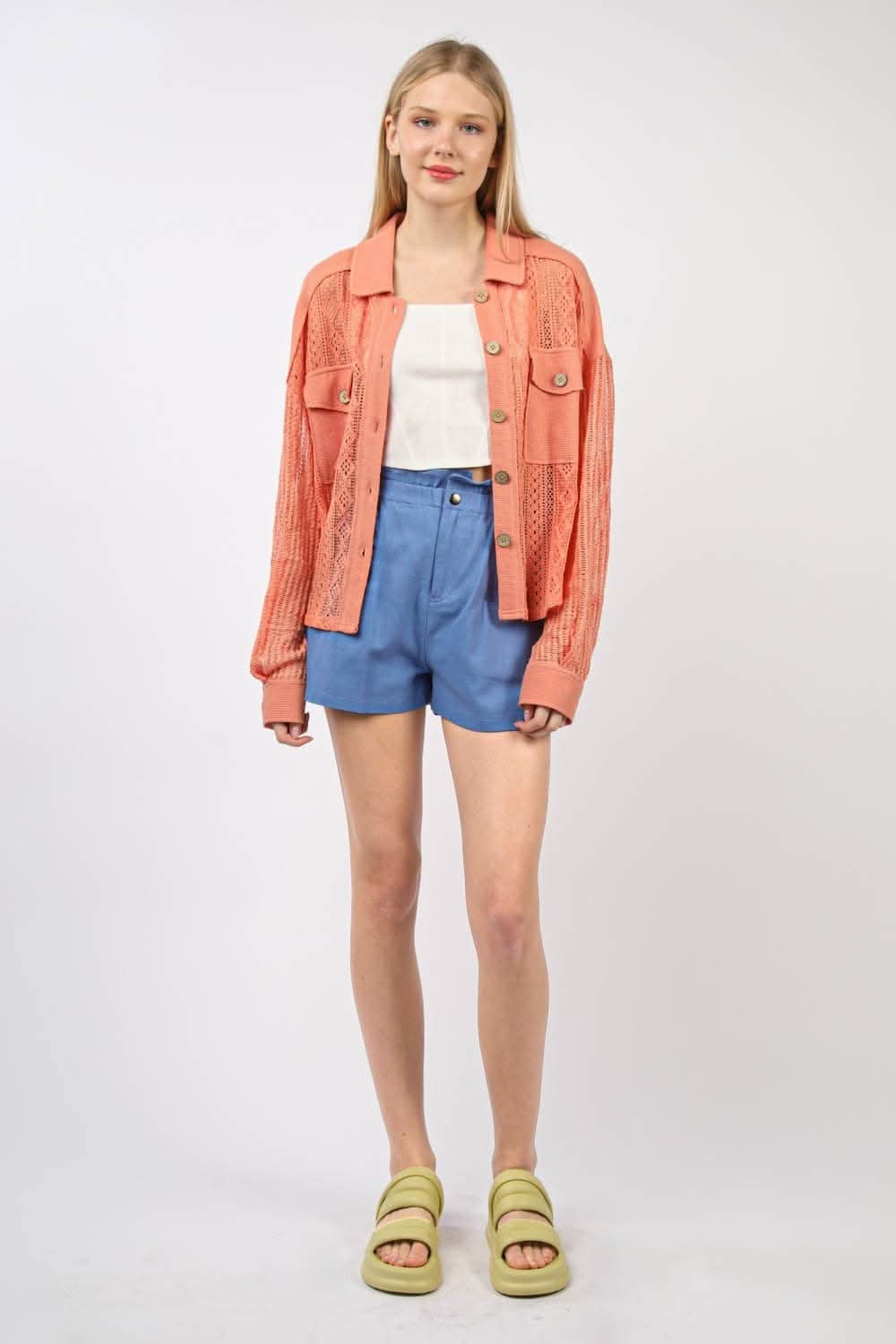 Chic lace button-up long sleeve shirt by VERY J - Love Salve 