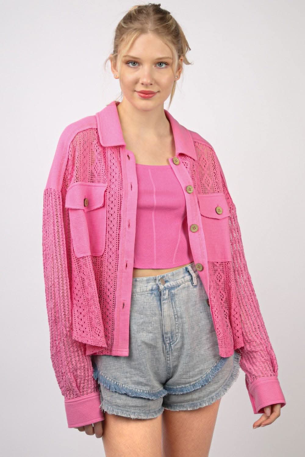 Chic lace button-up shirt with long sleeves and unique details - Love Salve 