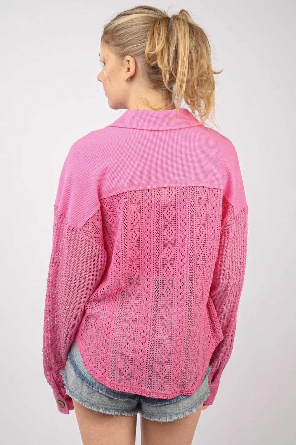 Chic lace button-up shirt with long sleeves and unique details - Love Salve 