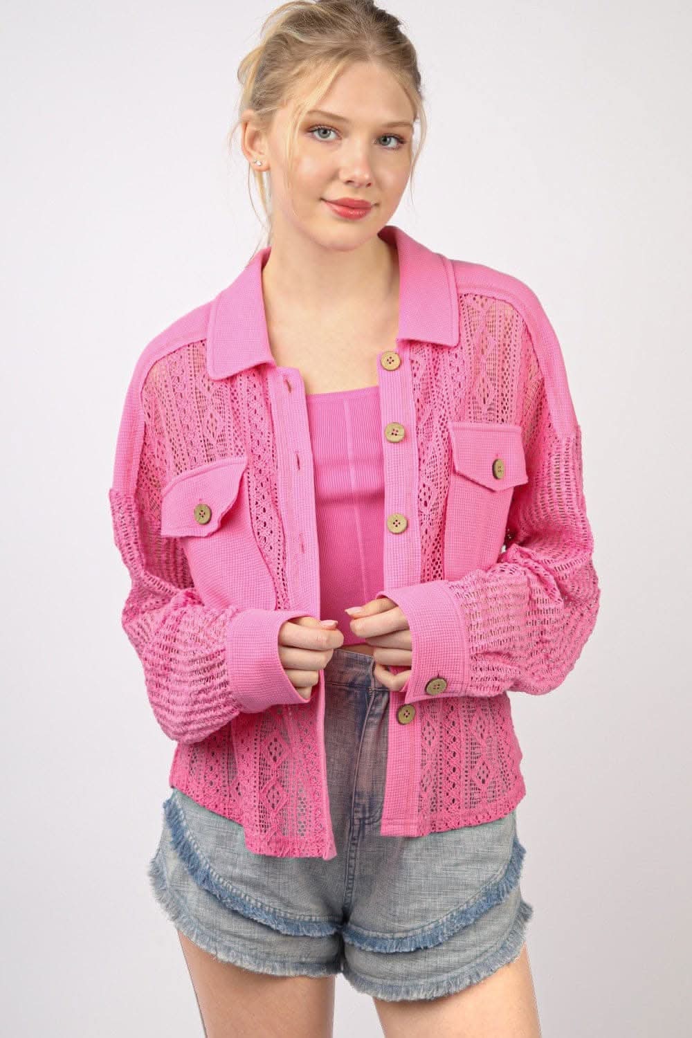 Chic lace button-up shirt with long sleeves and unique details - Love Salve 