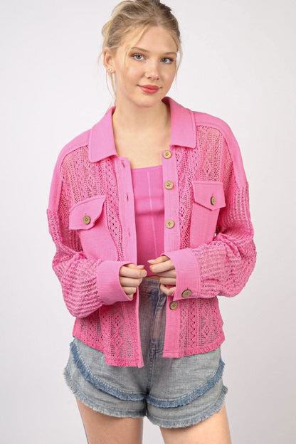 Chic lace button-up shirt with long sleeves and unique details - Love Salve 