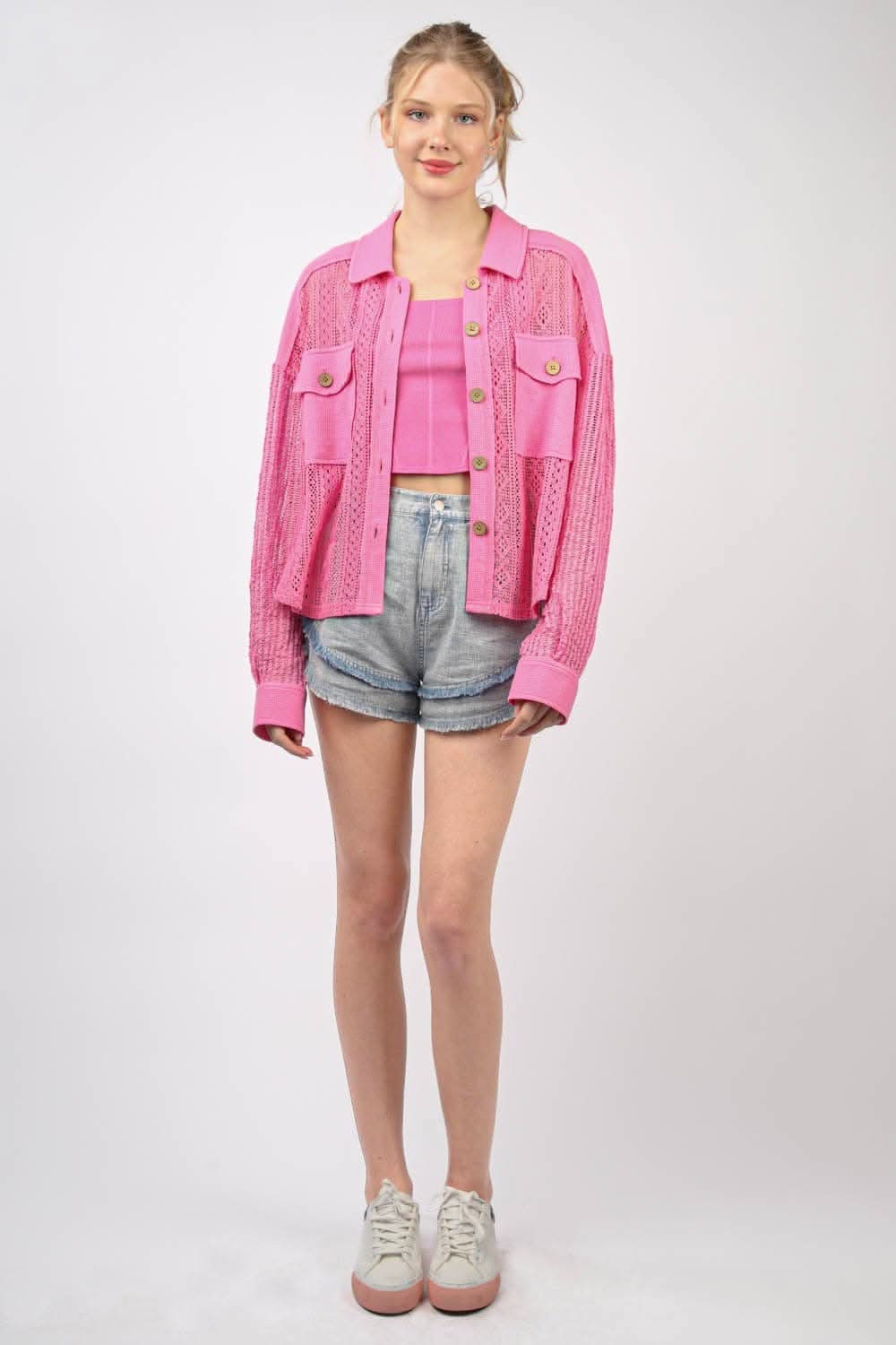 Chic lace button-up shirt with long sleeves and unique details - Love Salve 