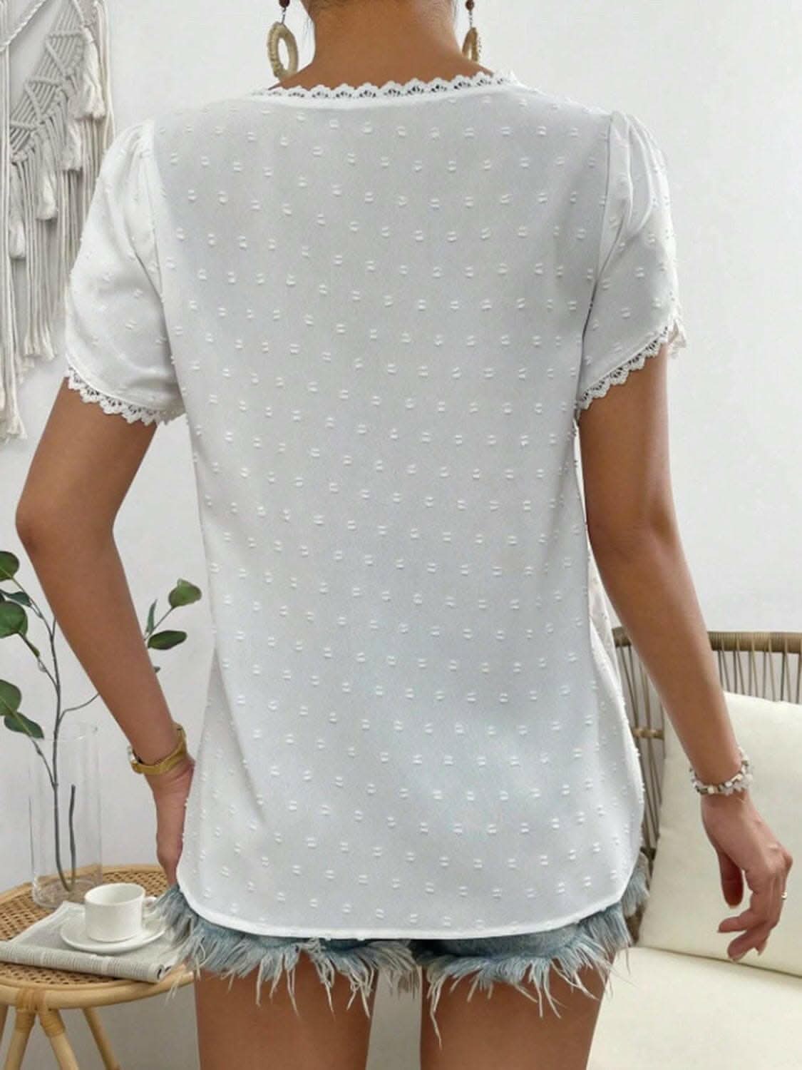Chic lace v-neck blouse with dots 