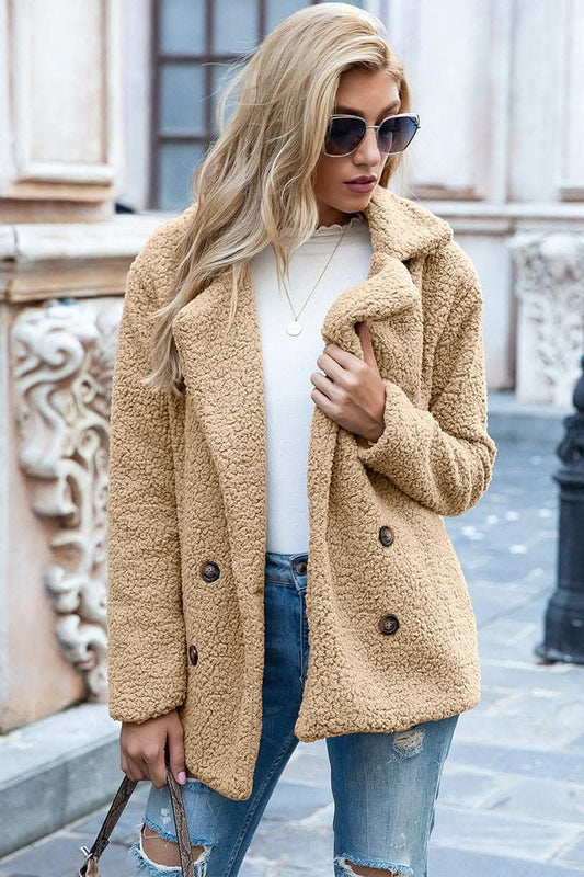 Chic lapel collar sherpa coat - Love Salve 