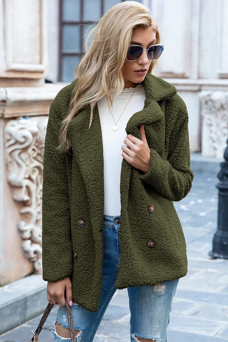 Chic lapel collar sherpa coat - Love Salve 
