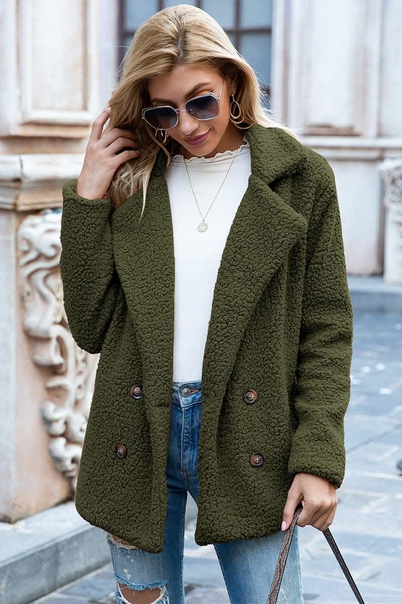 Chic lapel collar sherpa coat - Love Salve 