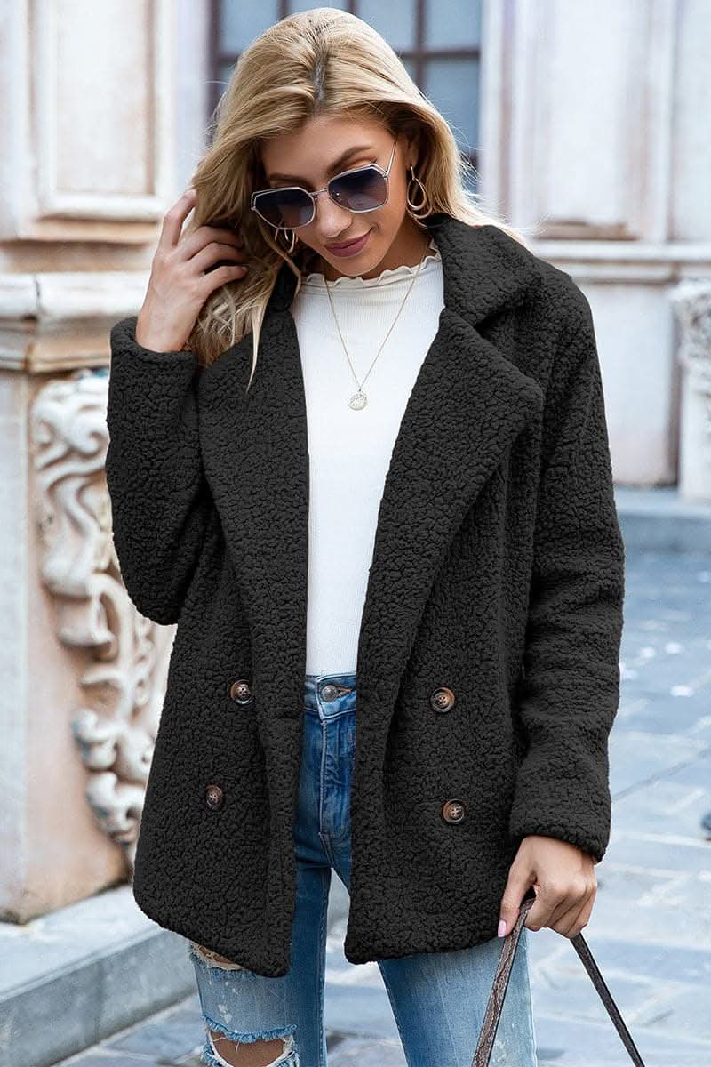Chic lapel collar sherpa coat - Love Salve 