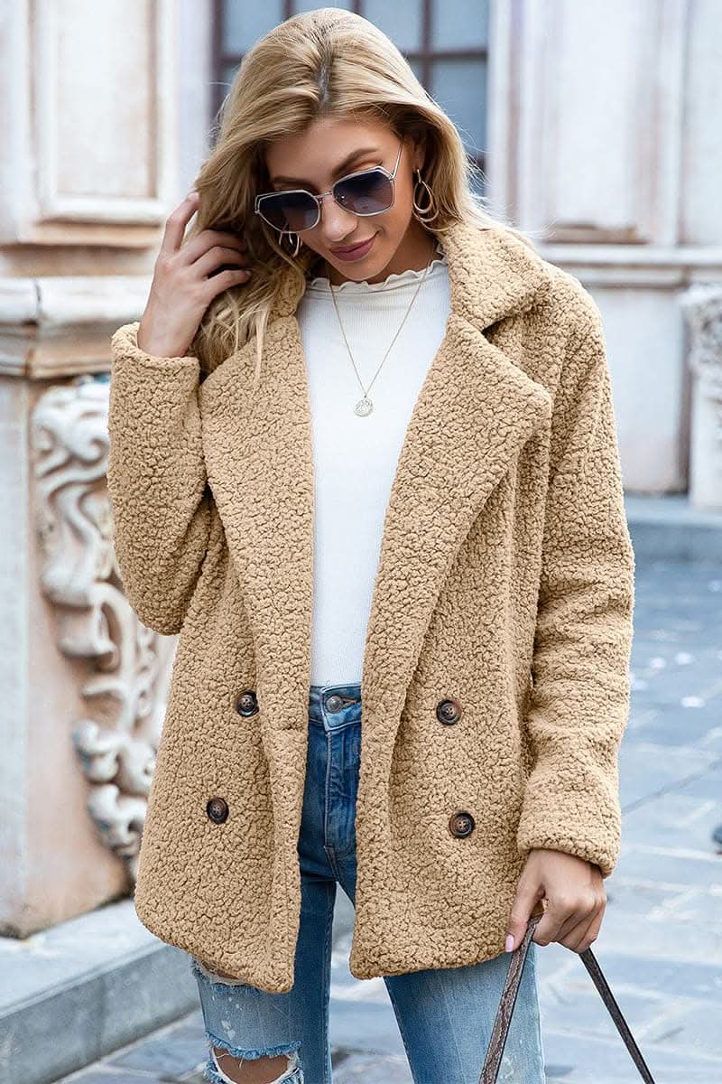 Chic lapel collar sherpa coat - Love Salve 