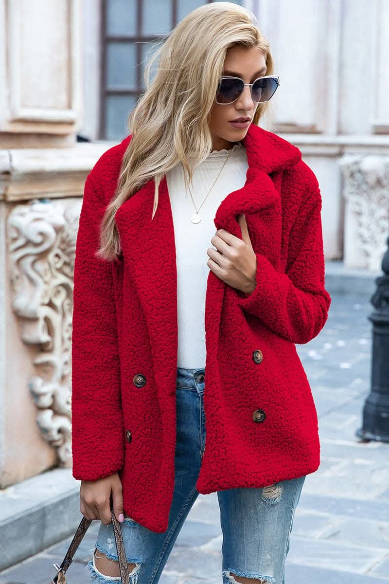 Chic lapel collar sherpa coat - Love Salve 