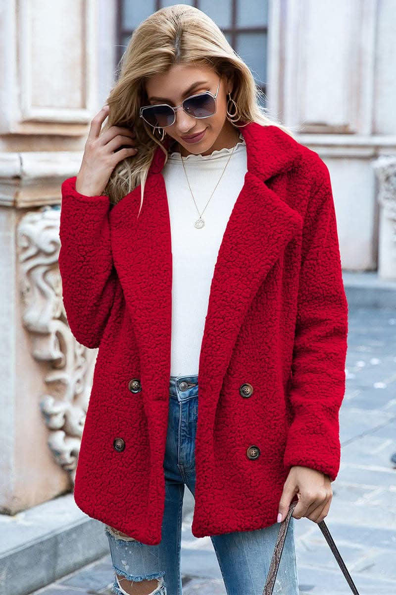Chic lapel collar sherpa coat - Love Salve 
