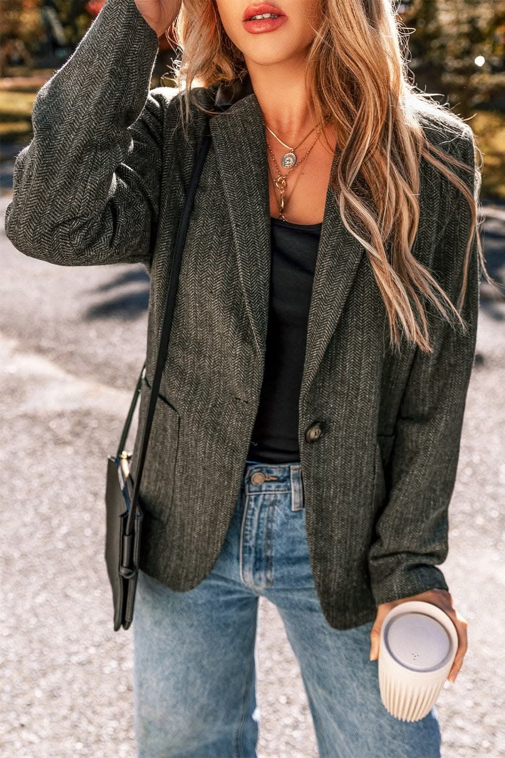 Chic long sleeve blazer with pockets 