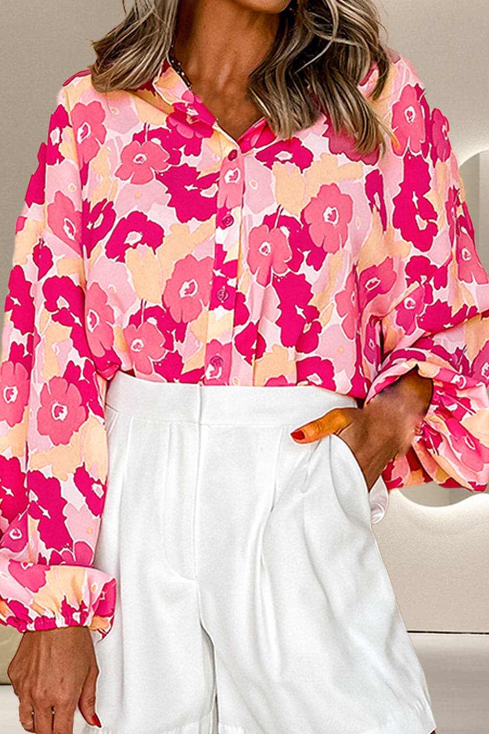 Chic long sleeve blouse with buttons - Love Salve 