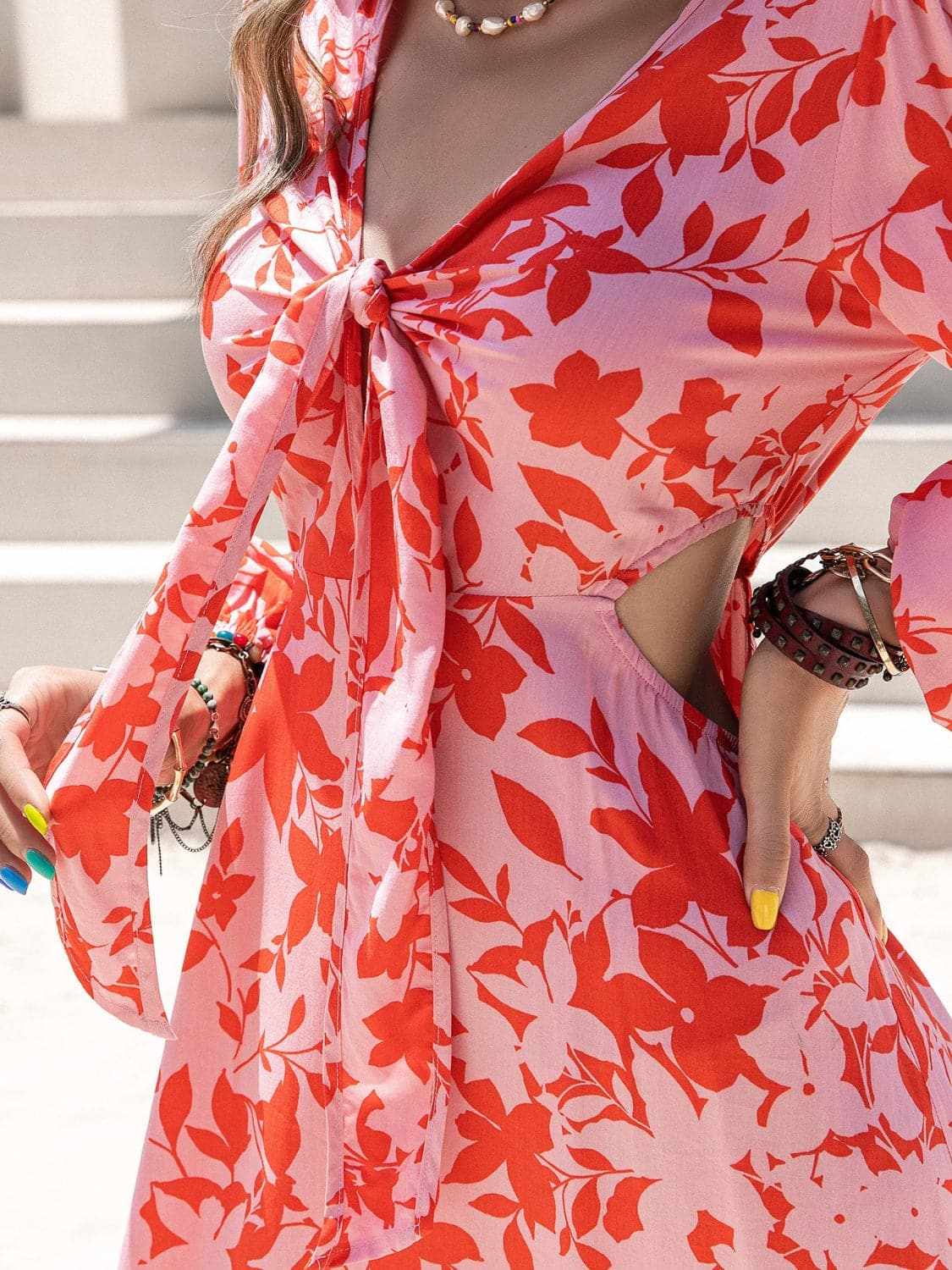 Chic midi dress with tied cutout - Love Salve 