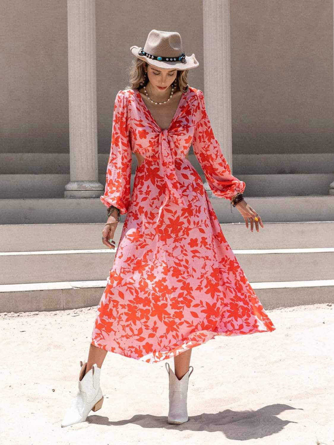 Chic midi dress with tied cutout - Love Salve 