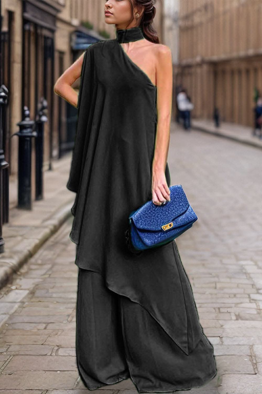 Chic mock neck top and pants set 
