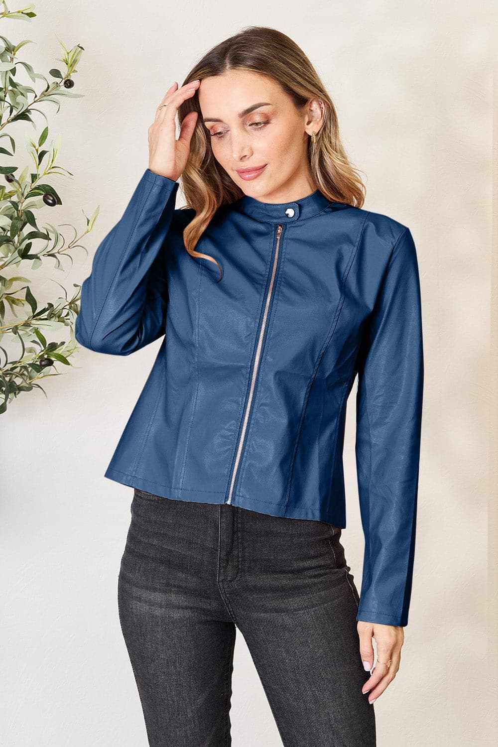 Chic mock neck zip-up jacket - Love Salve 