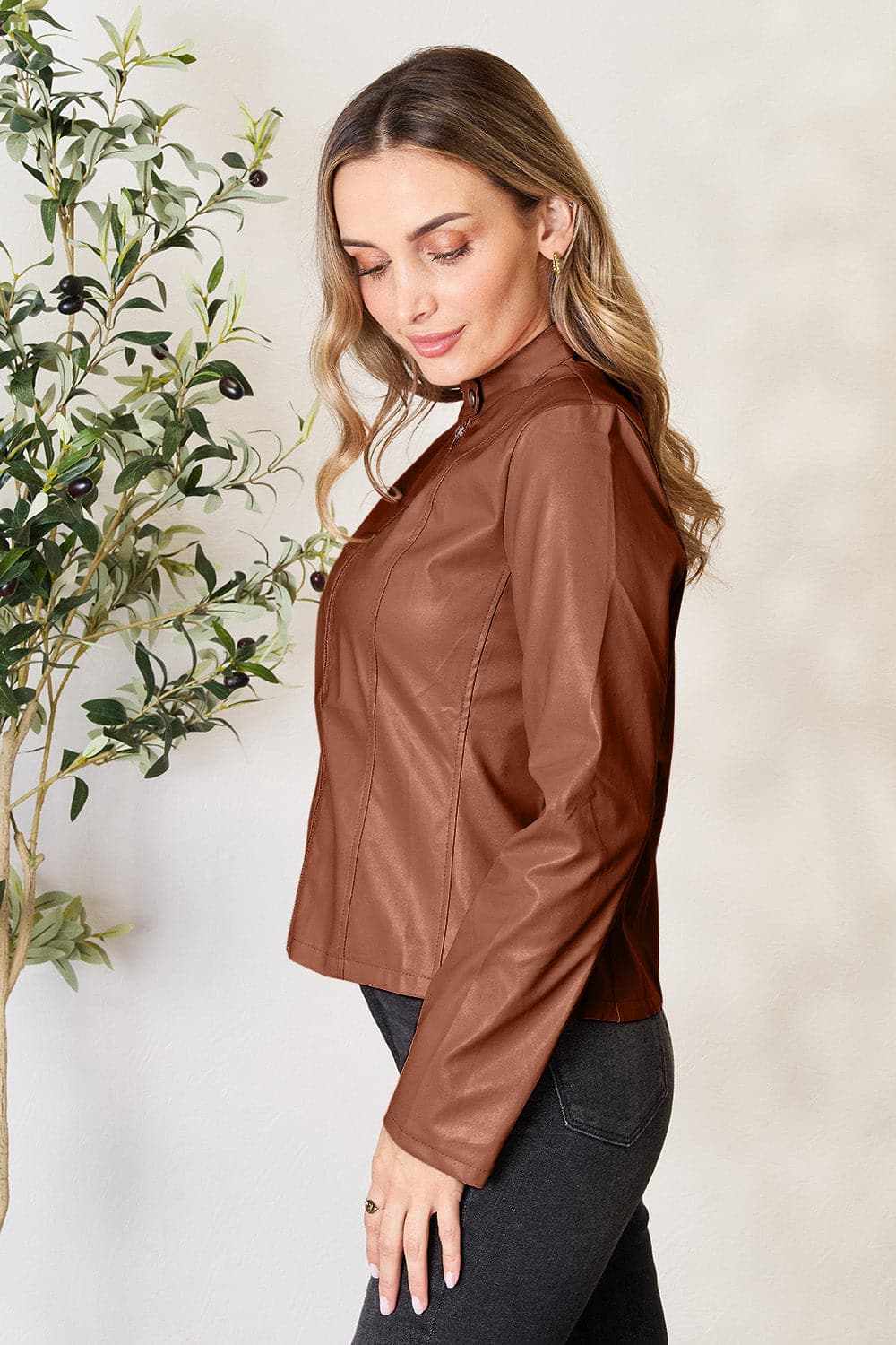 Chic mock neck zip-up jacket - Love Salve 
