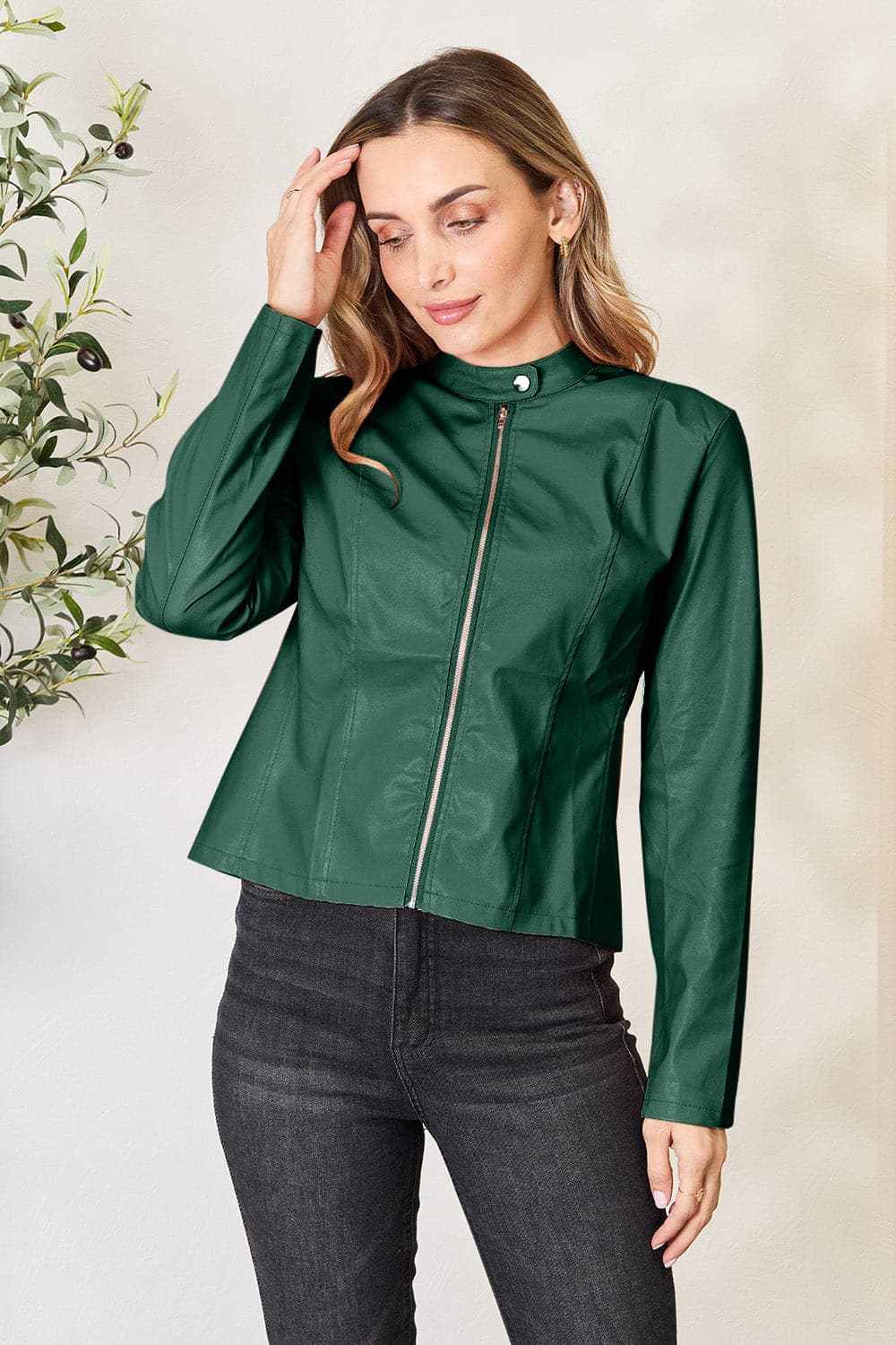 Chic mock neck zip-up jacket - Love Salve 