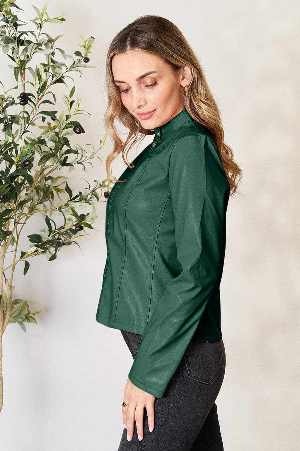 Chic mock neck zip-up jacket - Love Salve 