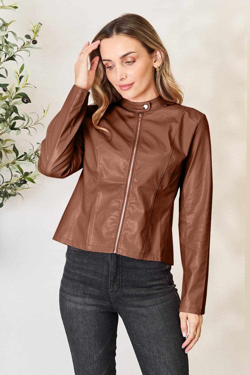 Chic mock neck zip-up jacket - Love Salve 