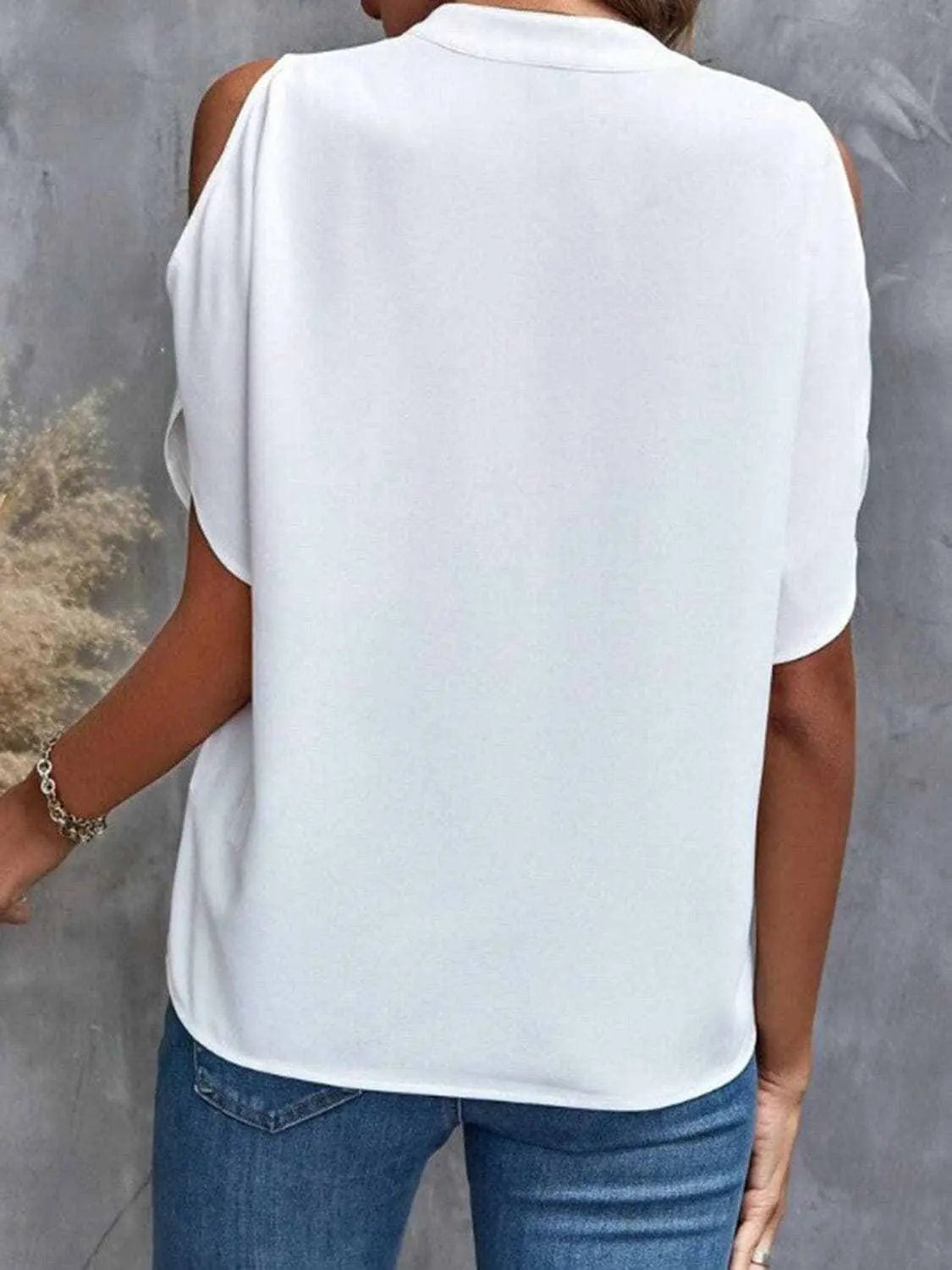 Chic notched cold shoulder blouse - Love Salve 