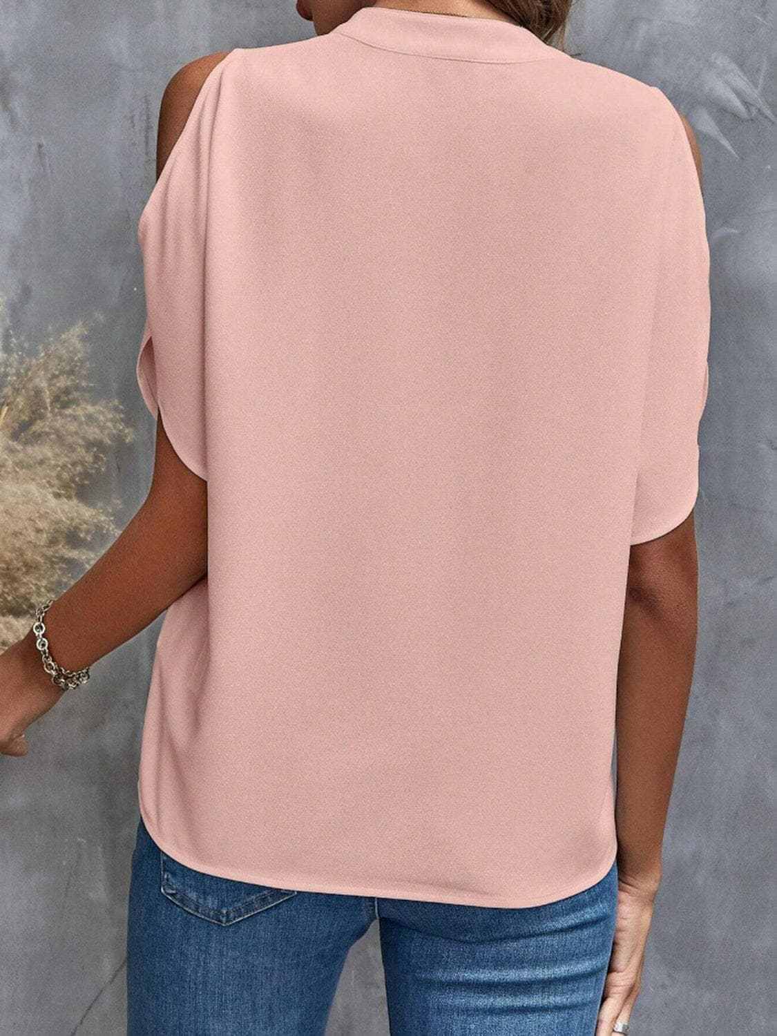 Chic notched cold shoulder blouse - Love Salve 