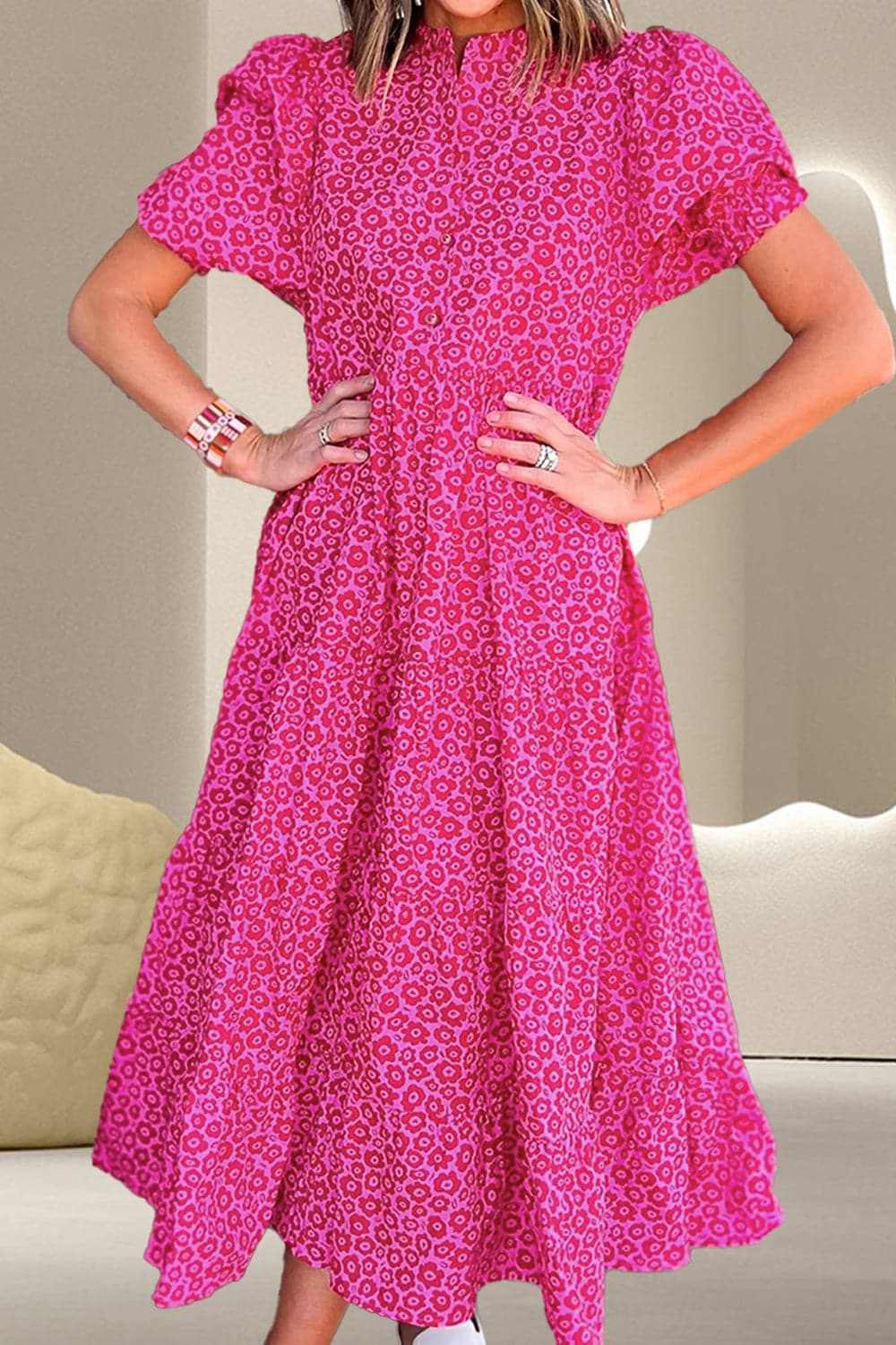 Chic notched puff sleeve dress 