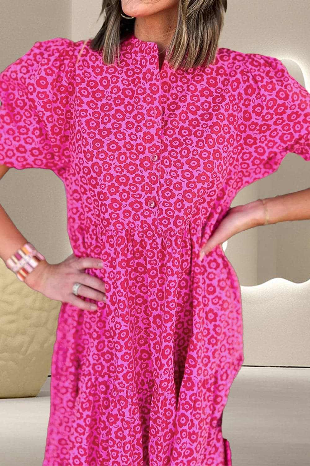 Chic notched puff sleeve dress 