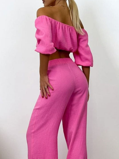 Chic off-shoulder cotton set 