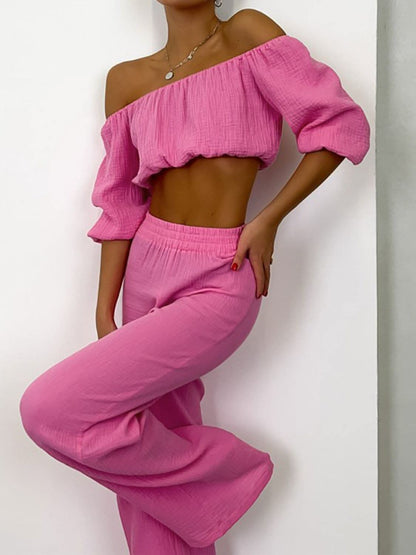 Chic off-shoulder cotton set 