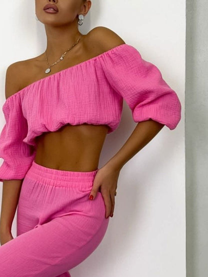 Chic off-shoulder cotton set 