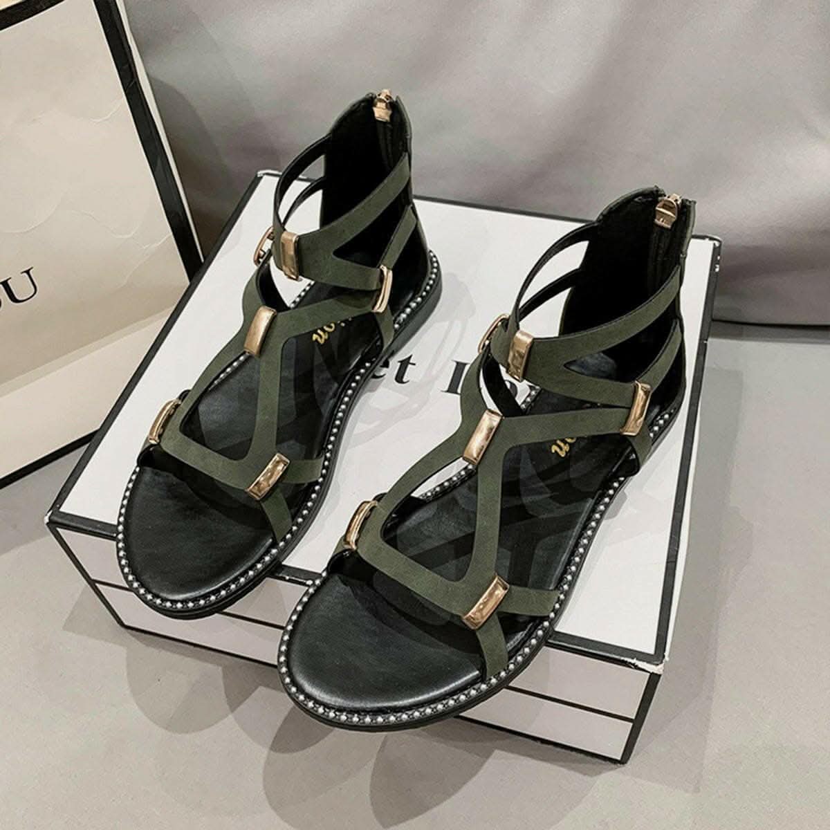 Chic open-toe flat sandals with zipper - Love Salve 