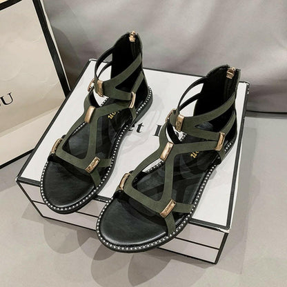 Chic open-toe flat sandals with zipper - Love Salve 