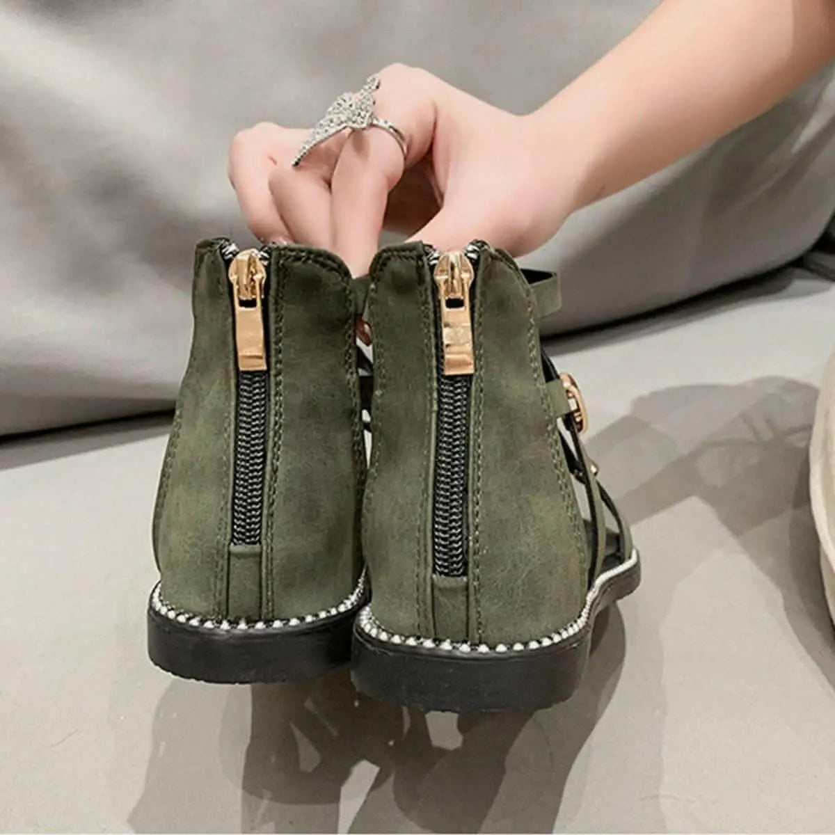 Chic open-toe flat sandals with zipper - Love Salve 