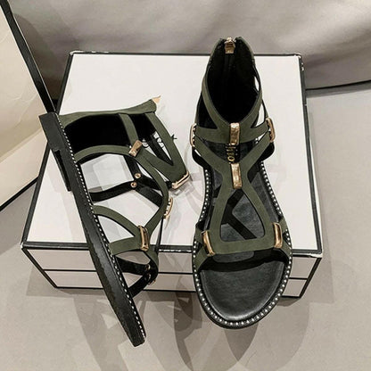 Chic open-toe flat sandals with zipper - Love Salve 