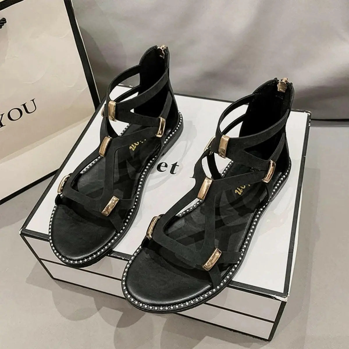 Chic open-toe flat sandals with zipper - Love Salve 