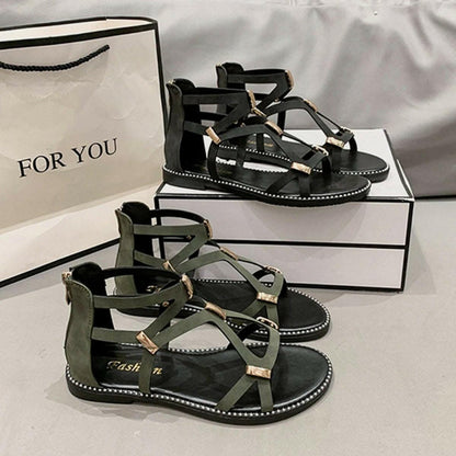 Chic open-toe flat sandals with zipper - Love Salve 