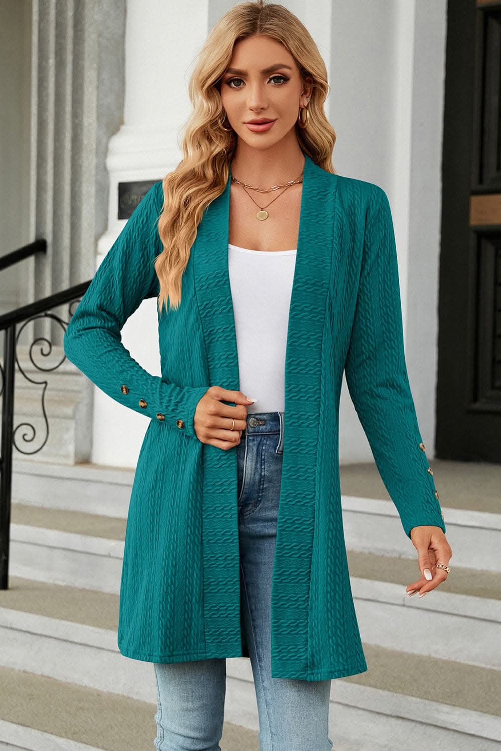 Chic open front cardigan with buttons 