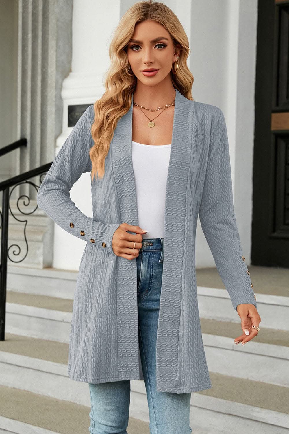 Chic open front cardigan with buttons 