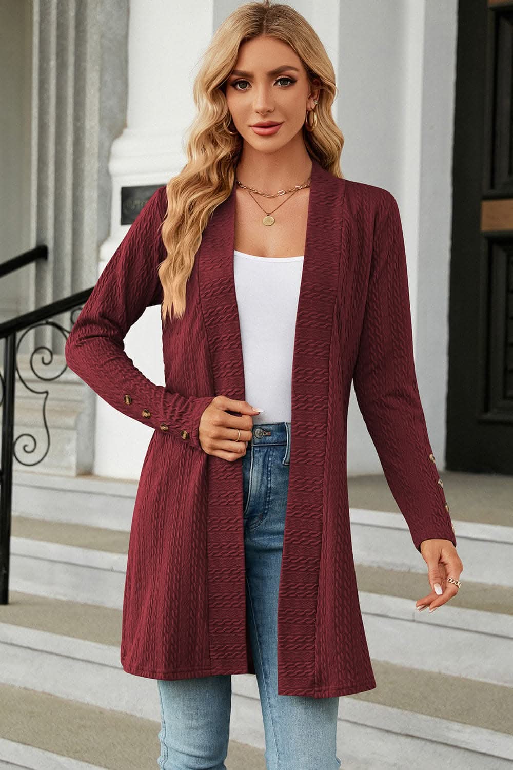 Chic open front cardigan with buttons 