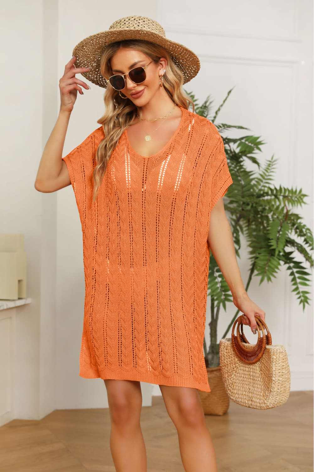 Chic openwork mini dress with slits - Love Salve 
