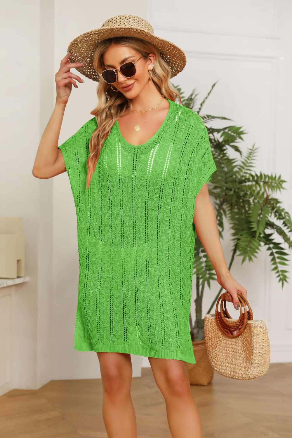 Chic openwork mini dress with slits - Love Salve 