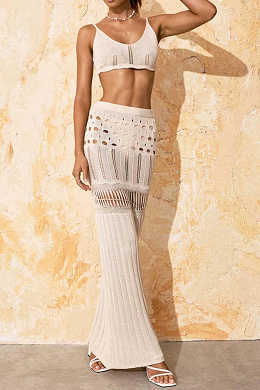 Chic openwork swim cover-up set 