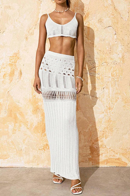 Chic openwork swim cover-up set 