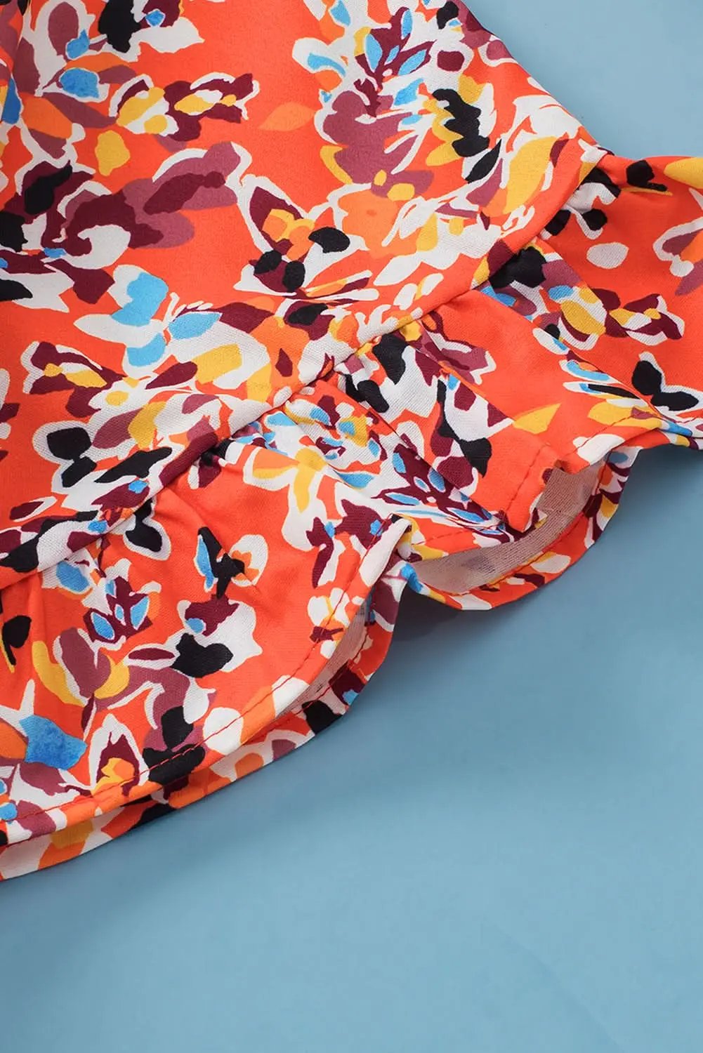 Chic orange floral ruffle sleeve top - Love Salve 