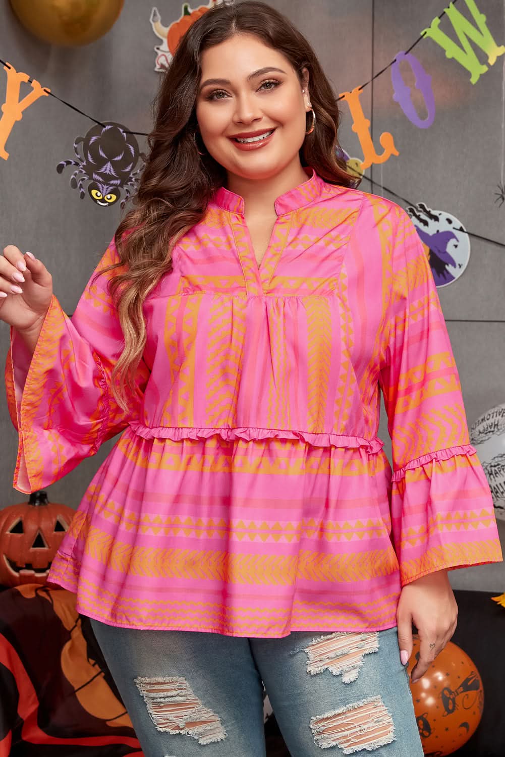 Chic orange plus size babydoll blouse - Love Salve 