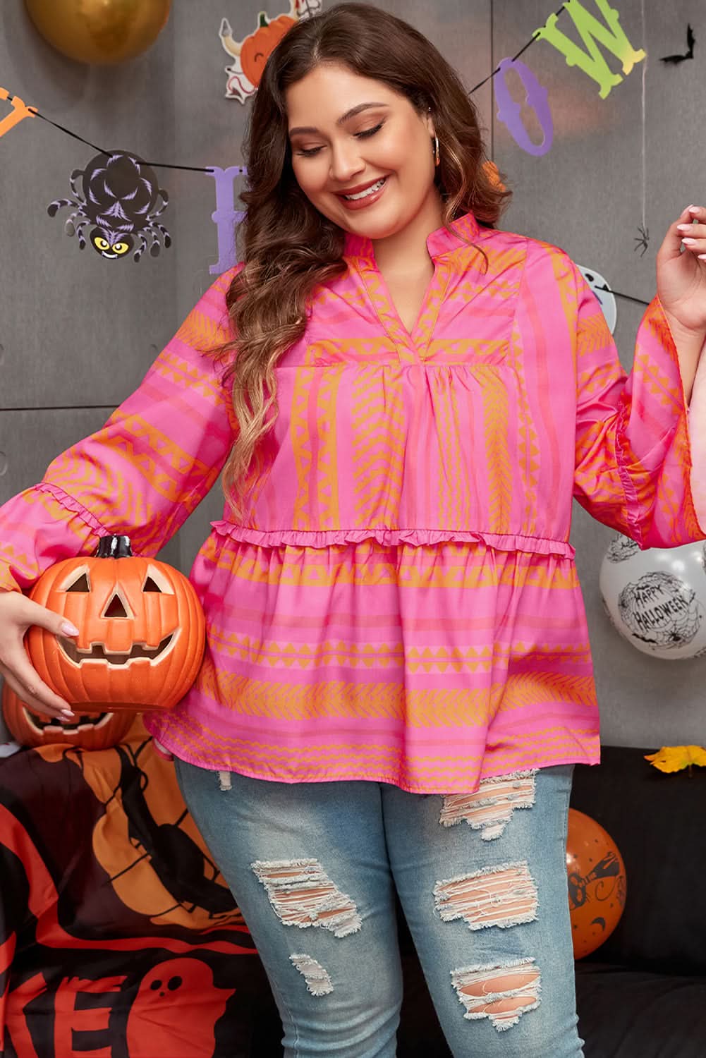 Chic orange plus size babydoll blouse - Love Salve 