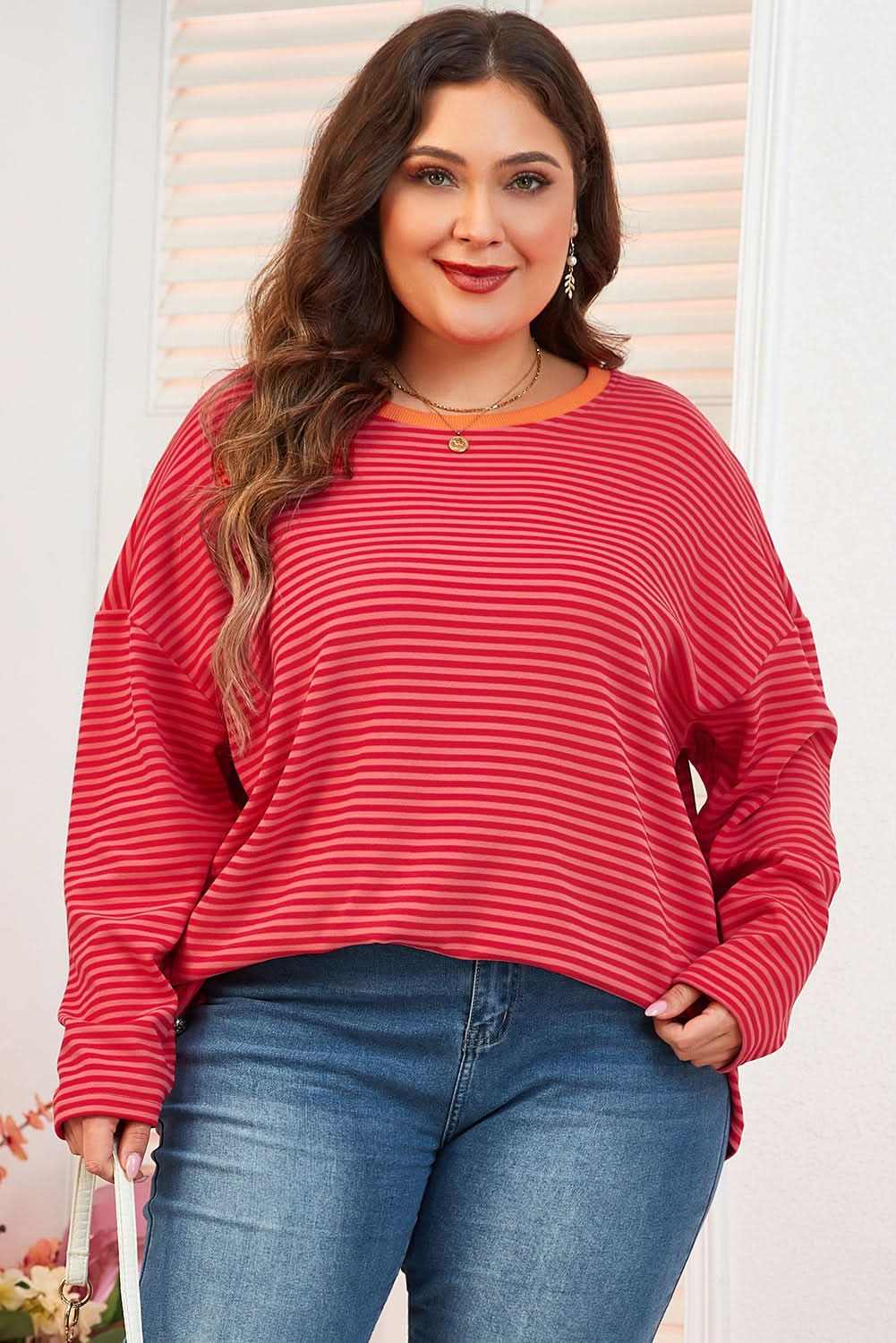 Chic orange striped plus size top 